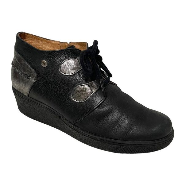 WANDA PANDA Leather Colorblock Wedge Booties 39 - Picture 1 of 12